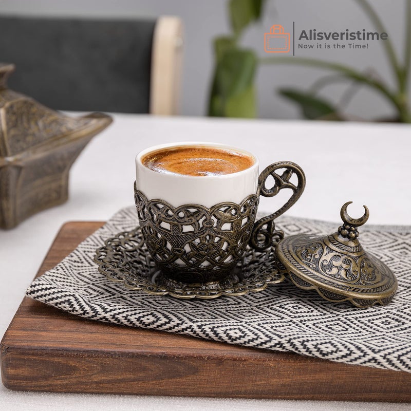 Alisveristime 27 Pc Turkish Greek Arabic Coffee Espresso Cup Saucer Set (Gelincik) (Antik Green) - Image 2